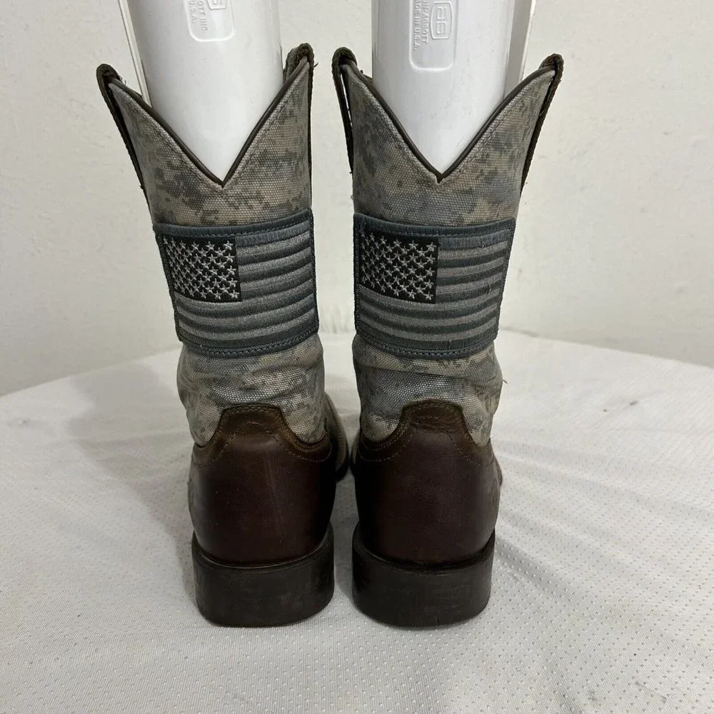 Ariat Sport Patriot Western Boot Distressed Camo Square Toe Brown Mens Sz 9.5 D - Picture 4 of 10